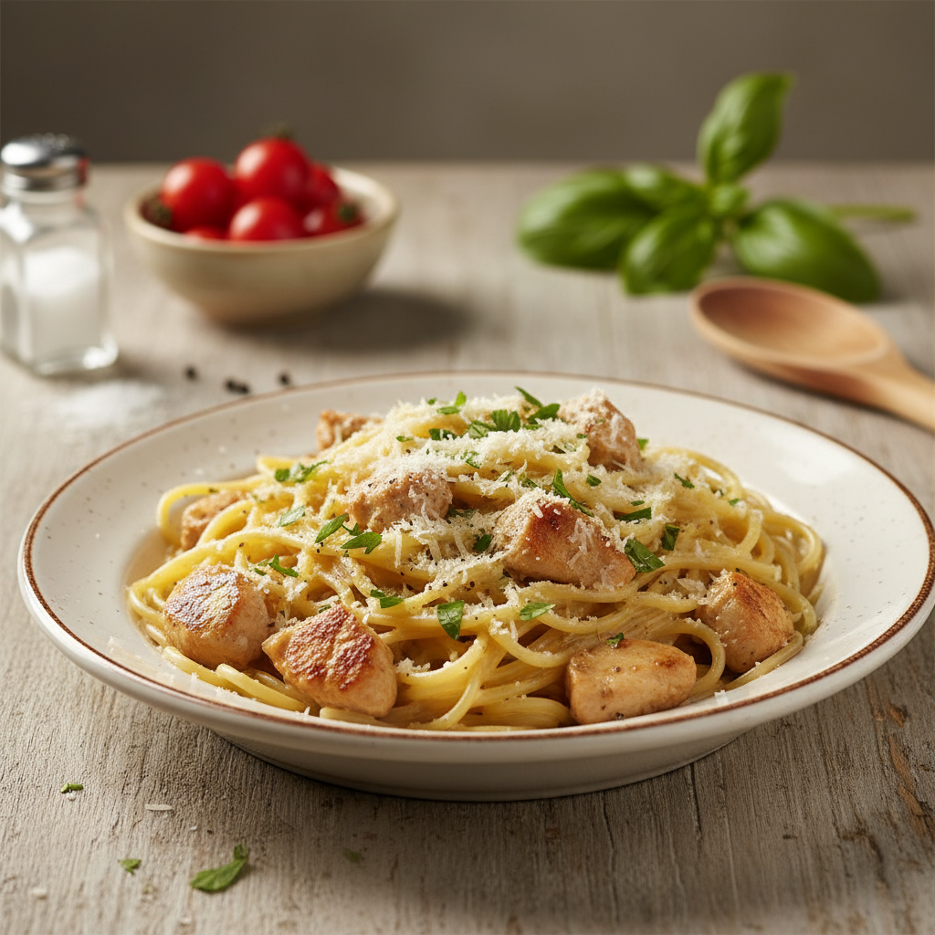 Vakarienė per 20 minučių: spagečiai su vištiena